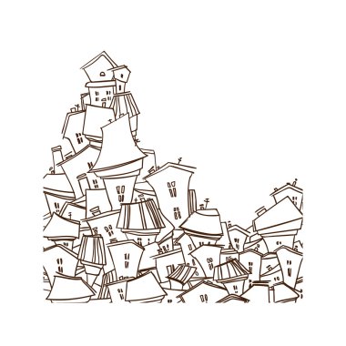 Çizgi film siyah beyaz şehir kartı