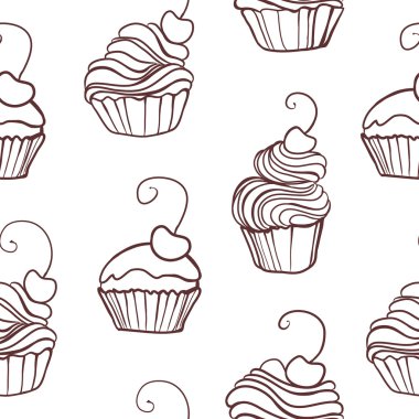 Cupcakes tatlılar Dikişsiz desen doodle