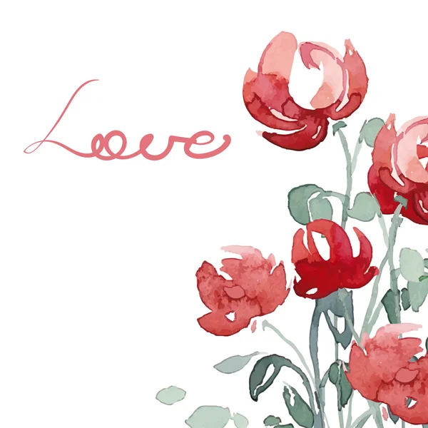Szerelmes üdvözlőlap, akvarell virágokkal — Stock Vector
