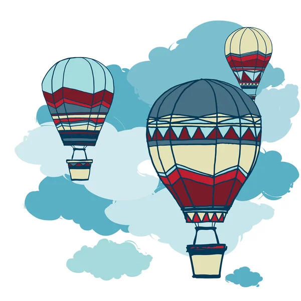 Globos de aire caliente flotando en el cielo — Vector de stock