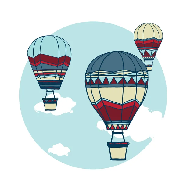 Varmluftsballonger flyter i himlen — Stock vektor