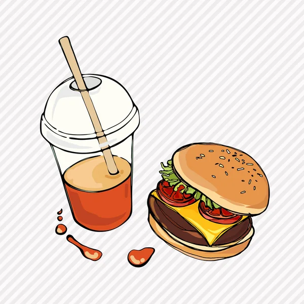 Hamburger with soda on white — Stock Vector