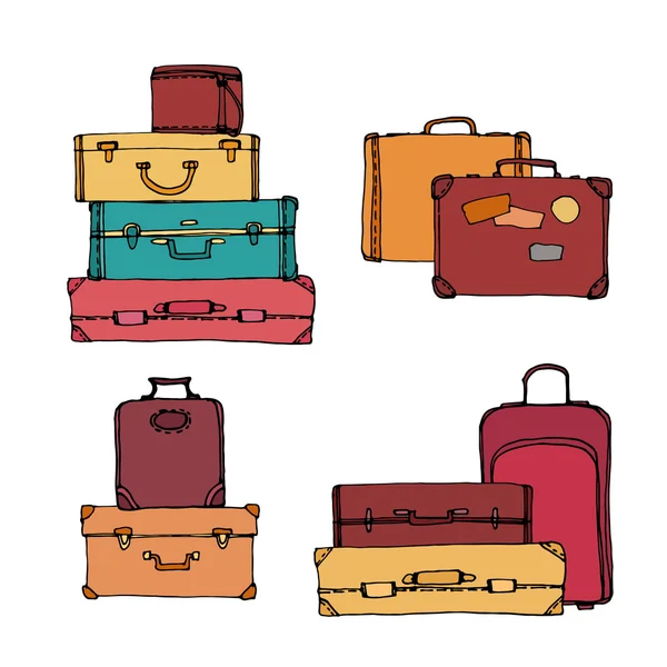 Set of colorful suitcases — Stock Vector