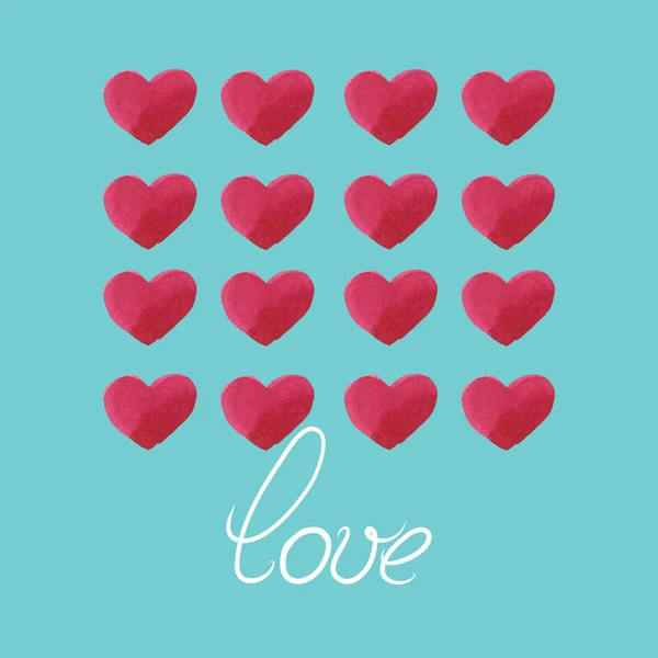 Ακουαρέλα κόκκινες καρδιές της αγάπης — Διανυσματικό Αρχείο