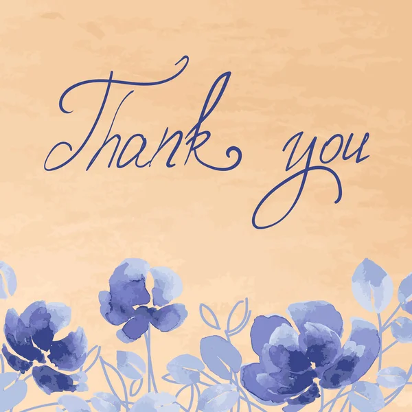 Thank you! card with watercolor flowers — Stock Vector