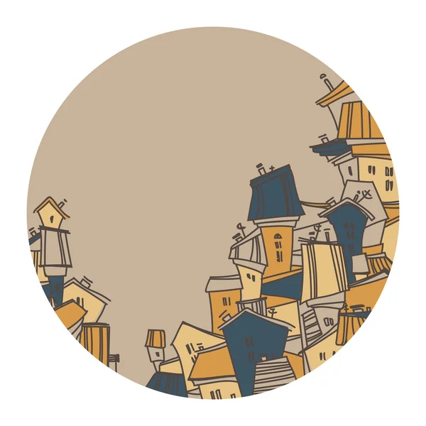 Kreskówka miasto domy w okrągłe ramki — Wektor stockowy