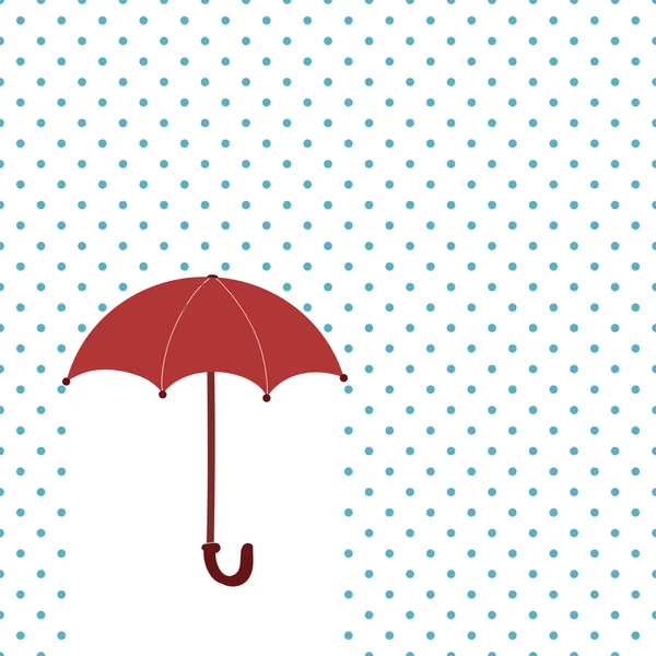 Paraguas rojo abierto y lluvia — Vector de stock