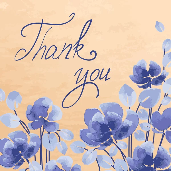 Thank you! card with watercolor flowers — Stok Vektör