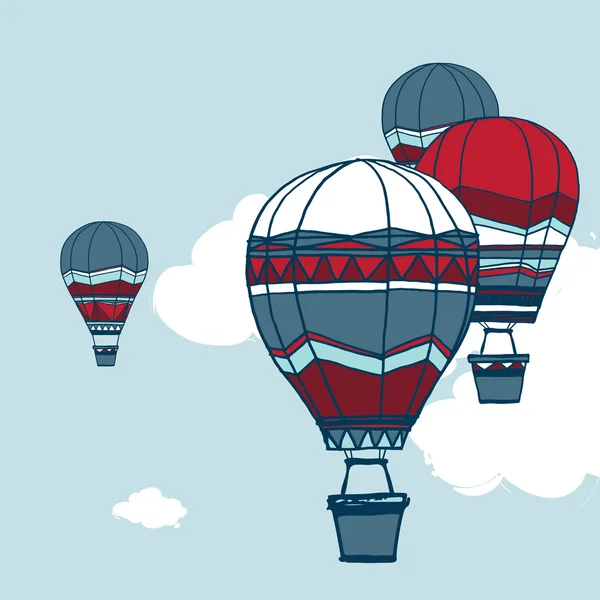 Varmluftsballonger i himlen — Stock vektor