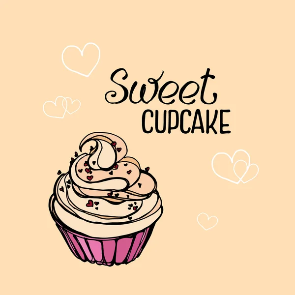 Cupcake sucré avec des coeurs — Image vectorielle