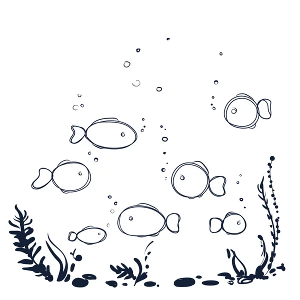 Подводный мир с растениями, рыбами — стоковый вектор