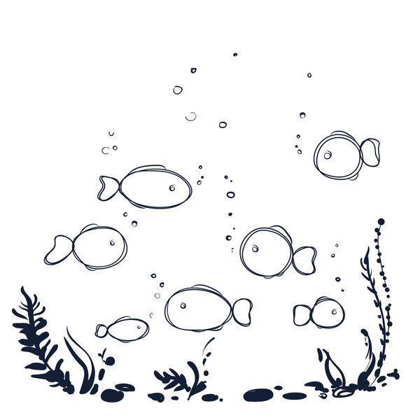 подводный мир с растениями, рыбами
