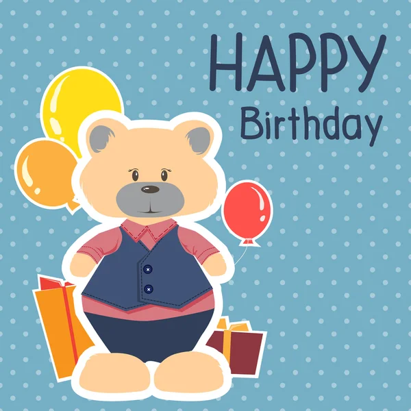 Geburtstagsgrußkarte mit Bär und Prasenten — Stockvektor