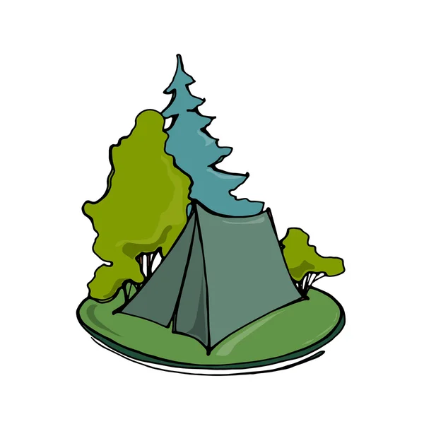 Camping tält med träd — Stock vektor