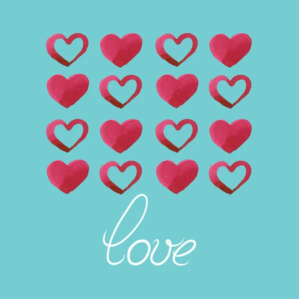 Ακουαρέλα κόκκινες καρδιές της αγάπης — Διανυσματικό Αρχείο