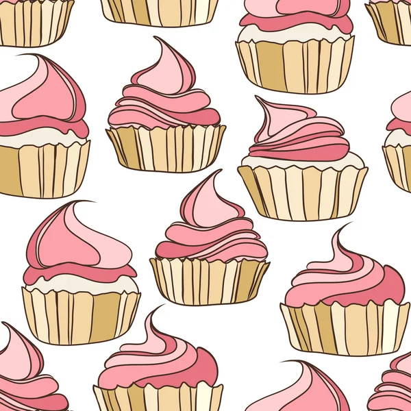 Doodle cupcakes padrão —  Vetores de Stock