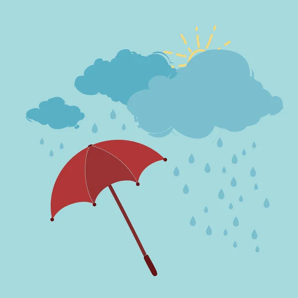 Guarda-chuva vermelho na chuva —  Vetores de Stock