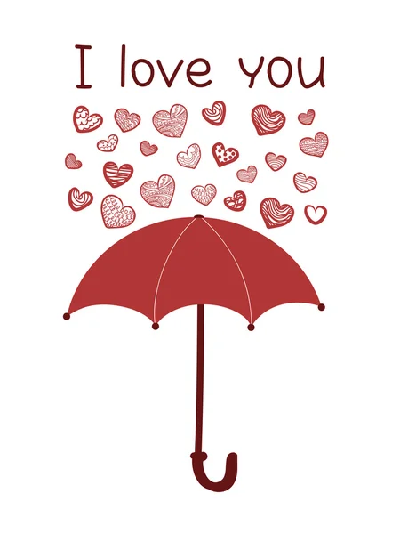 Κόκκινη ομπρέλα και βροχή της καρδιάς — Διανυσματικό Αρχείο