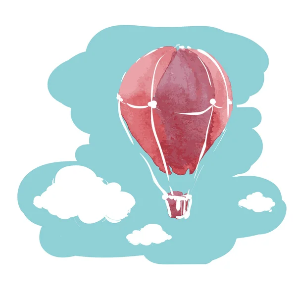 Aquarel hete luchtballon in lucht — Stockvector