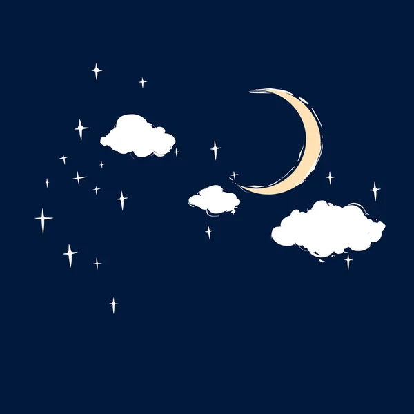 Natthimlen med måne, stjärnor och moln — Stock vektor