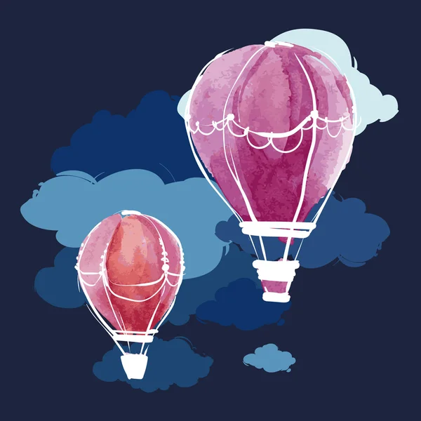 夜空での熱気球 — ストックベクタ