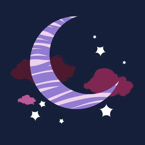Natthimlen med måne, stjärnor och moln — Stock vektor
