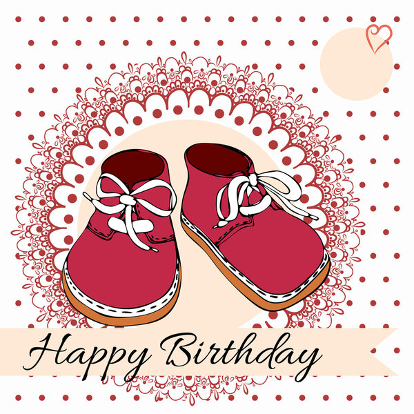 открытка на день рождения с детской обувью

