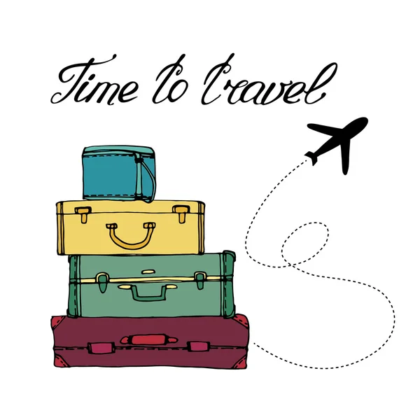Самолет и разноцветные чемоданы — стоковый вектор