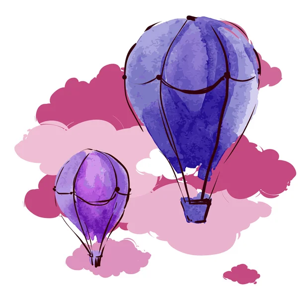 Aquarel hete lucht ballonnen in de lucht — Stockvector
