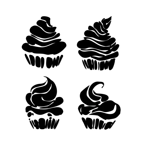 Cupcakes en blanco y negro iconos — Vector de stock