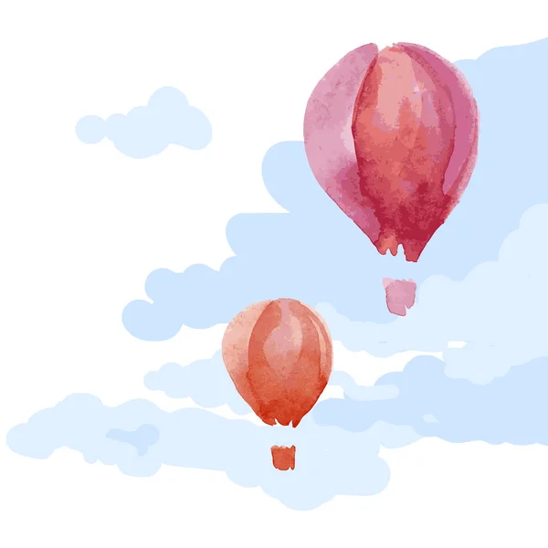 Aquarel hete lucht ballonnen in de lucht — Stockvector