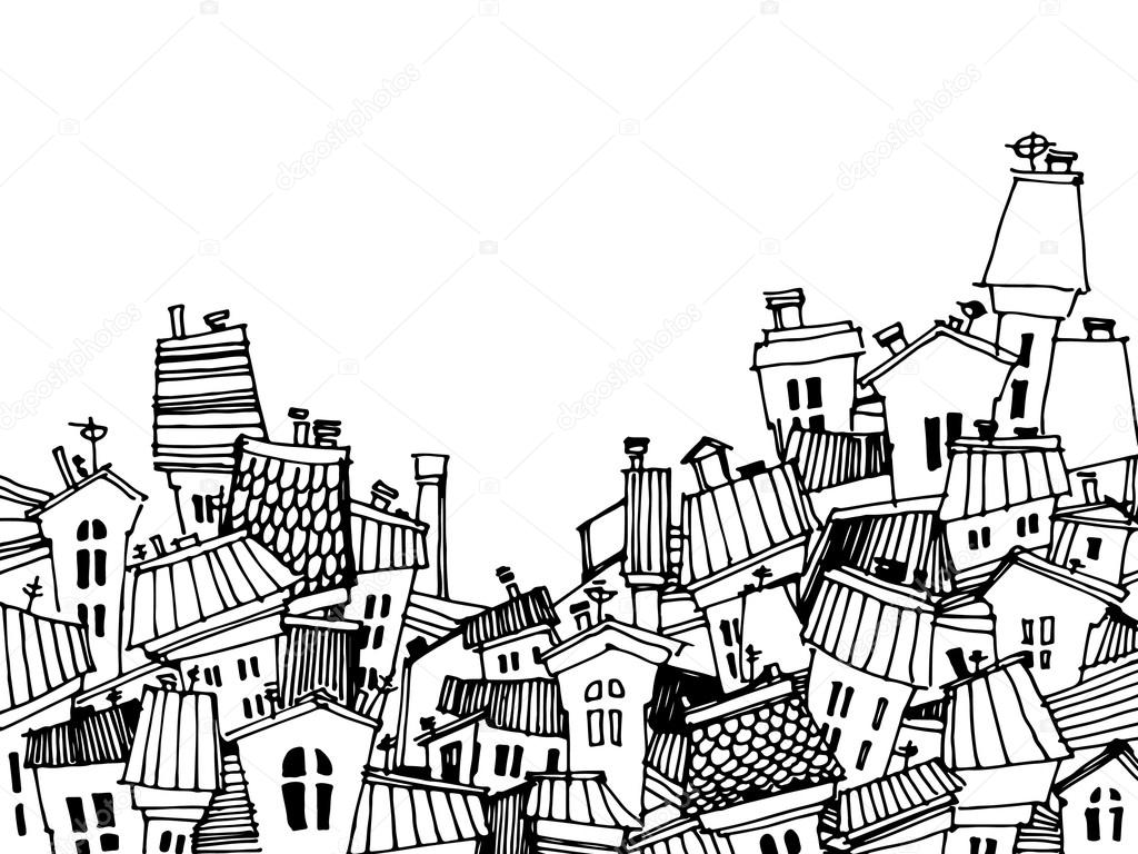 Cartoon black and white city card