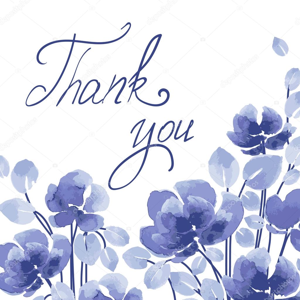 Thank you!  card with watercolor flowers.