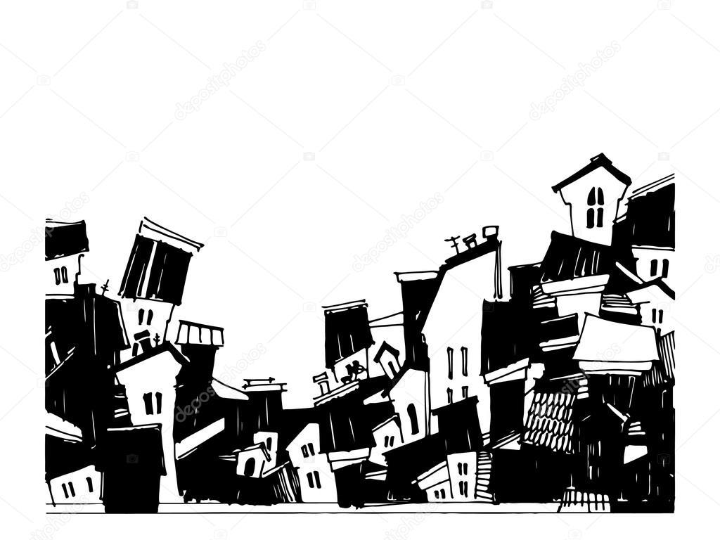 Cartoon black and white city card