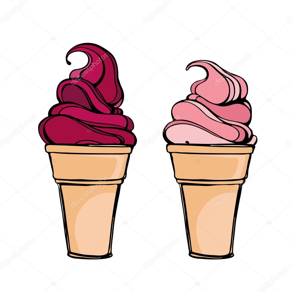 Tasty ice cream isolated on white background. Ice cream poster. Illustrations for dessert menu and other food designs.Illustration for design and advertising. Can be used as a logo, banner