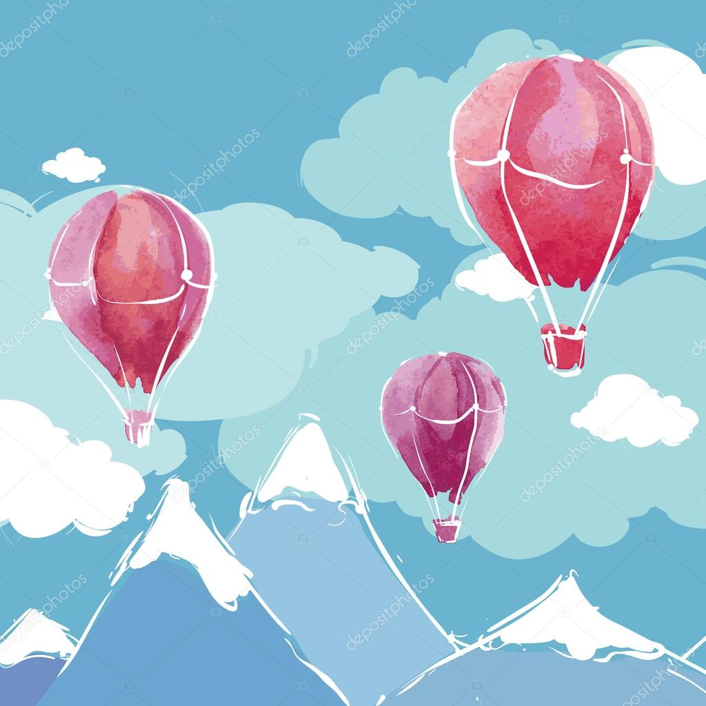 hot air balloons  in blue sky