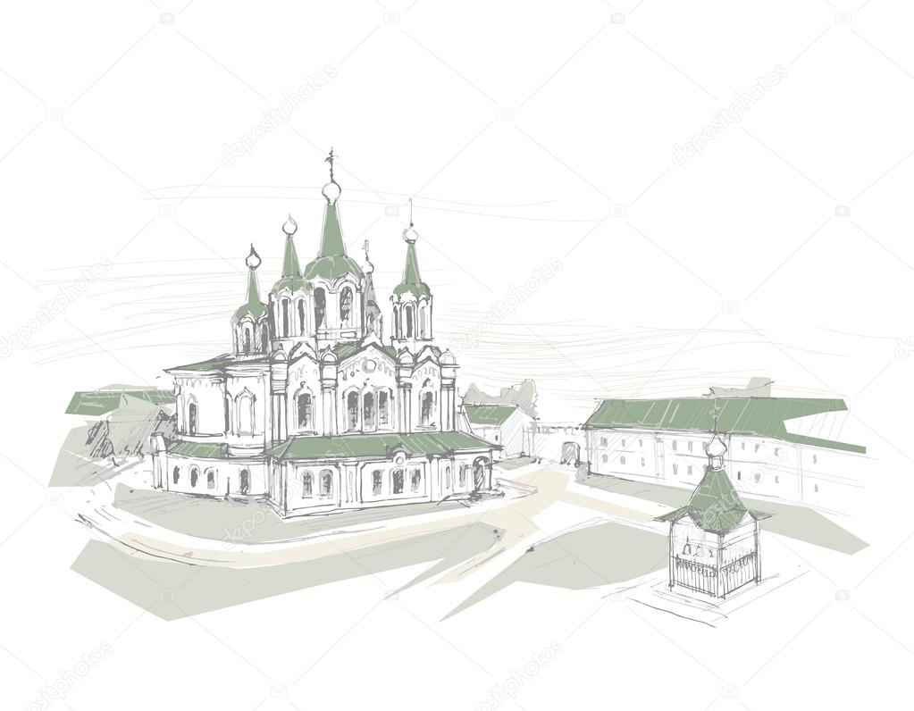 Hand drawn sketch of church