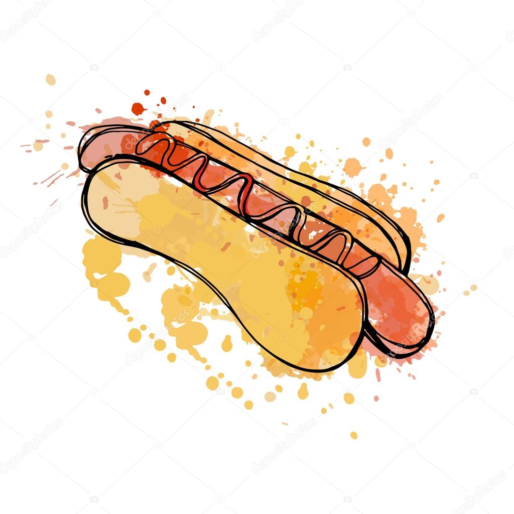 Hot-Dog watercolor style