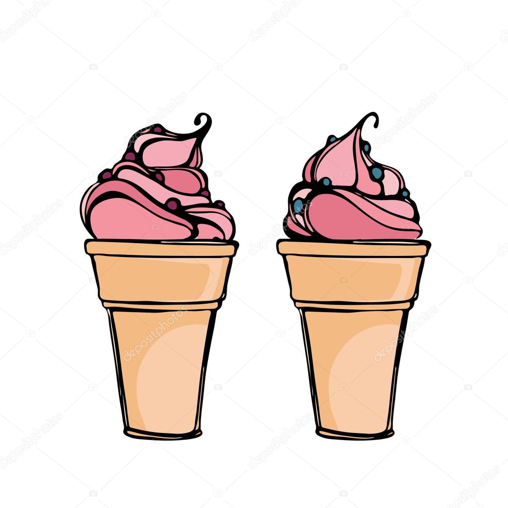 Tasty ice cream isolated on white background. Ice cream poster. Illustrations for dessert menu and other food designs.Illustration for design and advertising. Can be used as a logo, banner