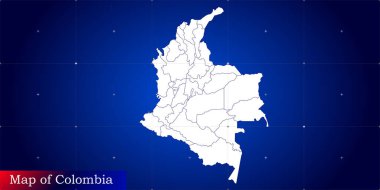 Kolombiya 'nın dijital haritası. Dinamik şebeke ağı ile resimlenmiş.
