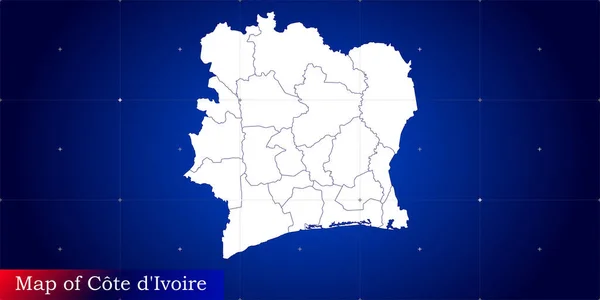 Fildişi Sahili 'nin dijital haritası. Dinamik şebeke ağı ile resimlenmiş.
