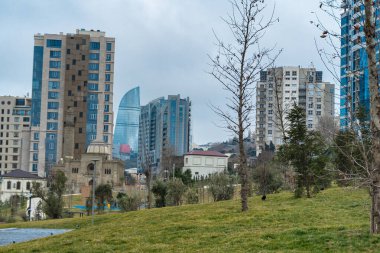 Central Park 'ta hava soğuk. Bakü, Azerbaycan. 15.02.2025.