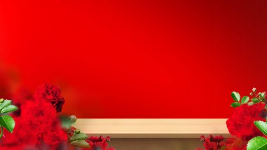 Ahşap masa üstü görsel olarak romantik atmosferle güçlendirilmiş. Ürün sunumu, aşk ve düğün konsepti.