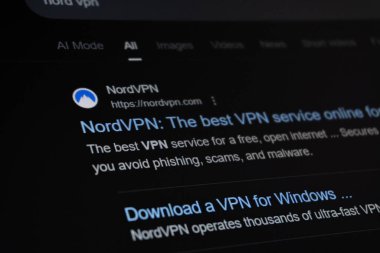 NordVPN. Vekalet ve internet sansür kavramı. Editör fotoğrafı çekildi: Bakü, Azerbaycan. 29.11.2025.