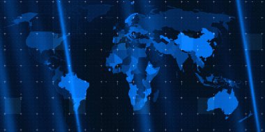 Dünya haritası arka planında dijital teknoloji şebekeleri var. Son dakika haberi. Siber ve güvenlik. İş ve siyasi konular.