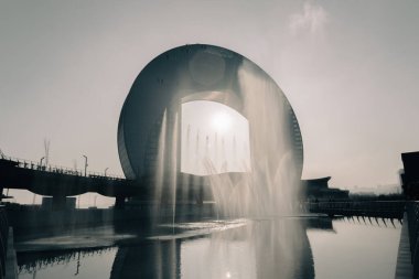Şehir merkezinde gün batımı sineması. Bakü, Azerbaycan. 01.02.2026.