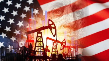 ABD vergilendirme finansmanı ve ekonomik büyüme vergisi veriyor. Küresel ticaret, taşımacılık, lojistik, petrol ve sanayi kavramı.