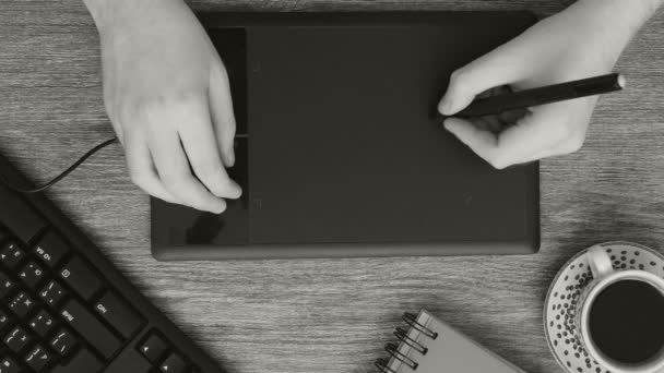 Professional creative graphic designer desk in black and white — Stock Video