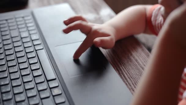 Petit garçon utilise un ordinateur portable à la maison 