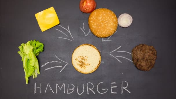 Building a Burger. Stop motion animation — Stock Video